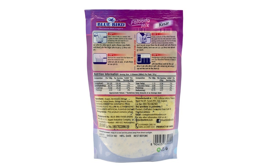 Blue Bird Falooda Mix, Kesar    Pack  200 grams